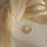 925 Silver Moon Necklace Shell Zircon Party Jewelry