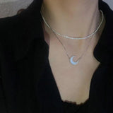 925 Silver Moon Necklace Shell Zircon Party Jewelry