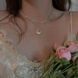 925 Silver Moon Necklace Shell Zircon Party Jewelry