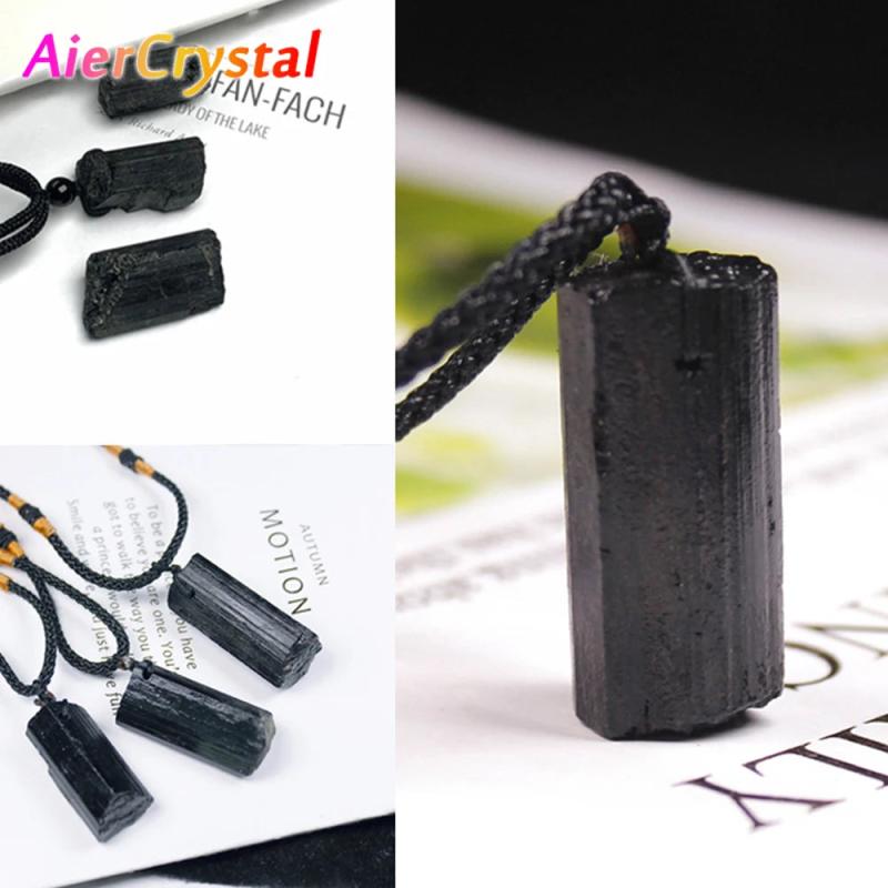 Tourmaline Pillar Pendant Natural Stone Necklace Healing Energy Jewelry
