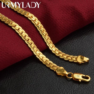 18K 5mm Full Sideways Chain Necklace For Women Man Wedding Party