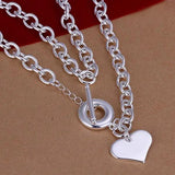 925 Silver 20 Inch Heart Pendant Necklace for Women