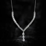 925 Silver Geometric CZ Y Shape Pendant Necklace Choker Jewelry