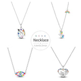 Silver Colorful Palette Necklace with Unicorn Elephant Charm