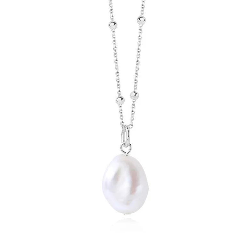 925 Silver Beads Chain Pearl Pendant Necklace Women Fine Jewelry