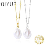 925 Silver Beads Chain Pearl Pendant Necklace Women Fine Jewelry