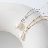 925 Silver Beads Chain Pearl Pendant Necklace Women Fine Jewelry