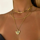 DPLAOPA 925 Silver Geometric Heart Pendant Long Chain Fine Jewelry