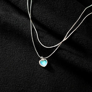 925 Silver Moonstone Heart Pendant Necklace Tassel Choker for Women Wedding