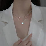 925 Silver Moonstone Heart Pendant Necklace Tassel Choker for Women Wedding