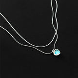 925 Silver Moonstone Heart Pendant Necklace Tassel Choker for Women Wedding