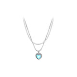 925 Silver Moonstone Heart Pendant Necklace Tassel Choker for Women Wedding