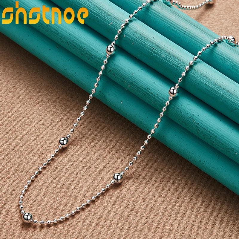 925 Silver 16-24 Smooth Beads Bamboo Chain Necklace Wedding Jewelry