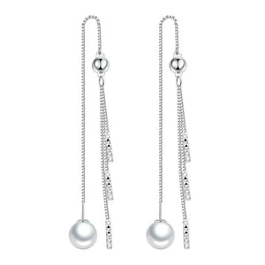 Tassel Ear Line Pearl Drop Earrings Silver Jewelry for Girls
