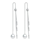 Tassel Ear Line Pearl Drop Earrings Silver Jewelry for Girls