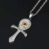 CZ Eye of Horus Pendant Necklace Men Ancient Egypt Ankh Cross Amulet