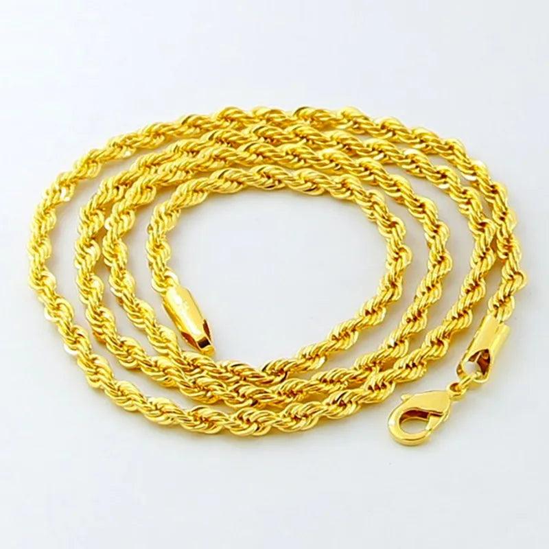 Hip Hop 24K 3MM Rope Twist Electroplating Necklace Wedding Jewelry