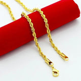 Hip Hop 24K 3MM Rope Twist Electroplating Necklace Wedding Jewelry