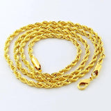 Hip Hop 24K 3MM Rope Twist Electroplating Necklace Wedding Jewelry