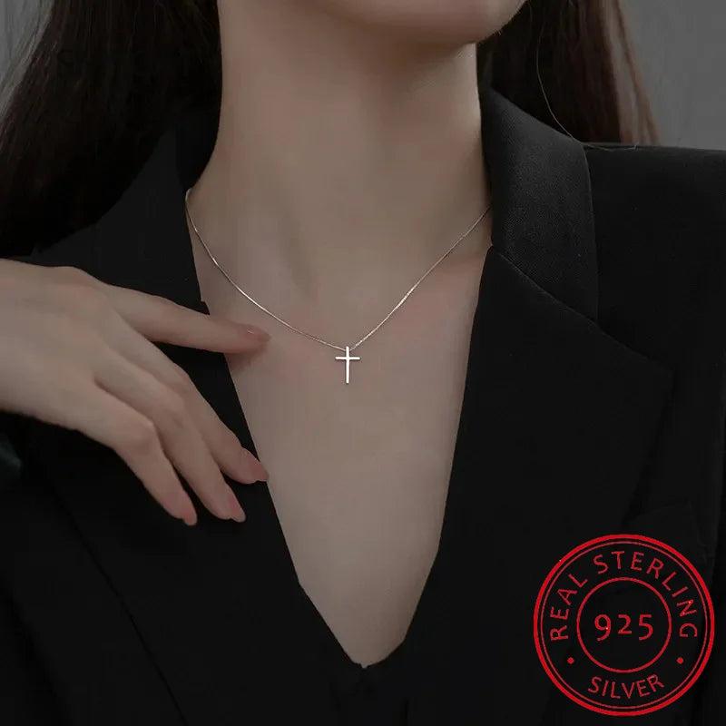 925 Silver Cross Pendant Necklace for Women Wedding