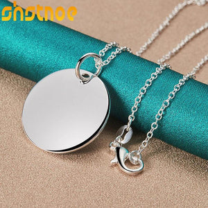 925 Silver Round Label Pendant Necklace For Women Bridal Wedding Jewelry