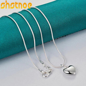 925 Sterling Silver Heart Pendant Necklace with Snake Chain
