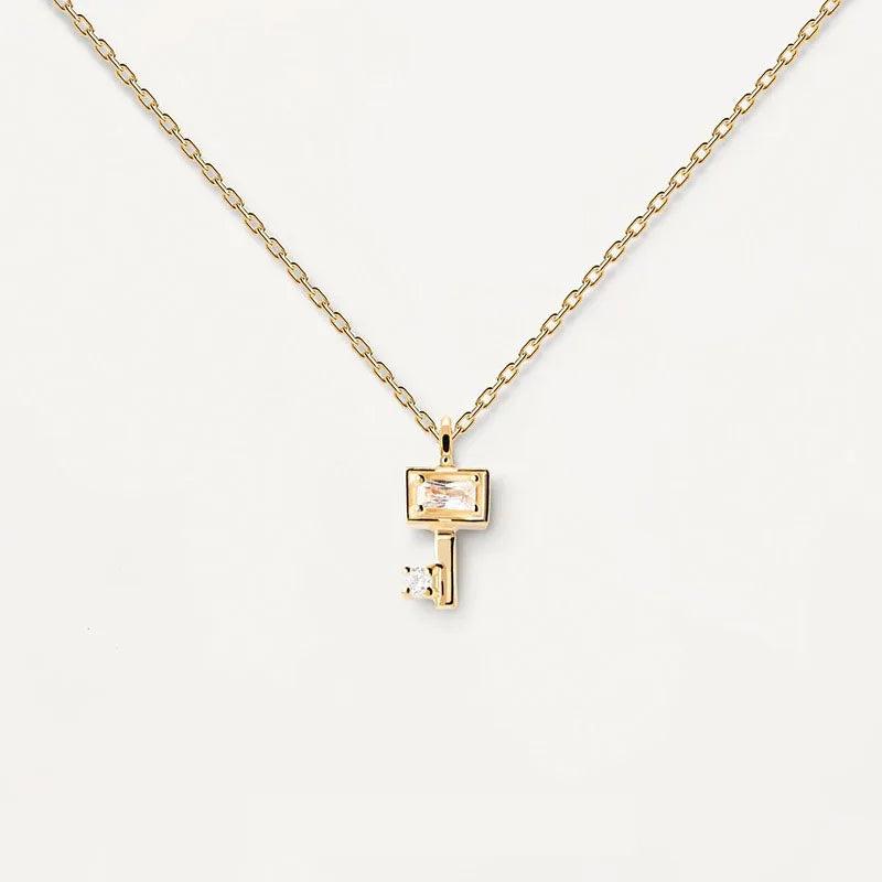 925 Silver Key & Lock Zirconia Pendant Necklace