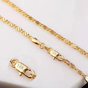 18K Side Chain Necklace 2MM 16-30 Inch for Women Men