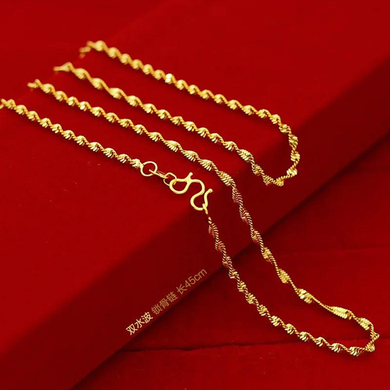 18K Necklace for Women Wedding Statement Jewelry Gift Snake Bone Water Wave Chai