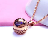 Classic 585 Purple Pendant for Women and Plated 14K Rose Ball Bead Necklace