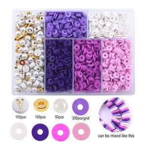DIY Women Jewelry Kit Polymer Clay Beads Gift Pack Letters Bead Pearl Set