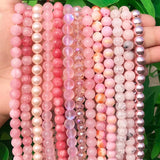 Pink Quartzs Crystal Cat Eye Howlite Jades Pearl Round Loose Beads
