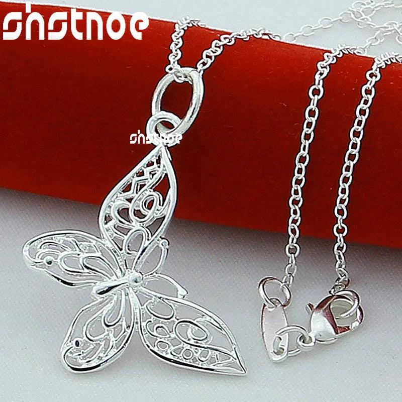 925 Silver Chain Butterfly Pendant Necklace for Women