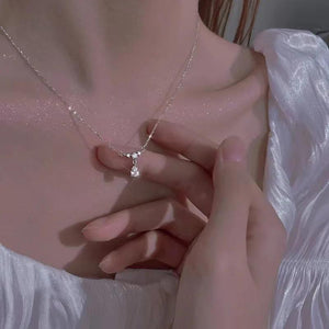 925 Silver Droplet Zircon Pendant Necklace, Feminine Charm Collar Chain
