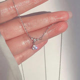 925 Silver Droplet Zircon Pendant Necklace, Feminine Charm Collar Chain