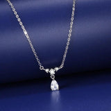 925 Silver Droplet Zircon Pendant Necklace, Feminine Charm Collar Chain