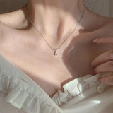 925 Silver Droplet Zircon Pendant Necklace, Feminine Charm Collar Chain