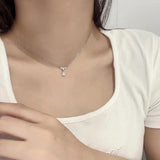 925 Silver Droplet Zircon Pendant Necklace, Feminine Charm Collar Chain