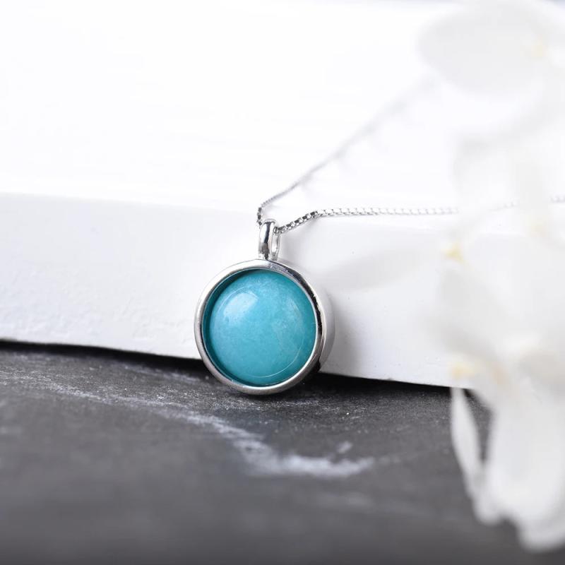 Aquamarine Pendant Necklace Amazonite Stone Sterling Silver Chain