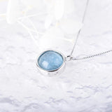 Aquamarine Pendant Necklace Amazonite Stone Sterling Silver Chain