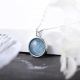 Aquamarine Pendant Necklace Amazonite Stone Sterling Silver Chain