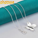 925 Silver Butterfly Pendant Necklace Zircon Women Wedding Jewelry