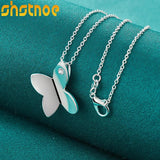 925 Silver Butterfly Pendant Necklace Zircon Women Wedding Jewelry