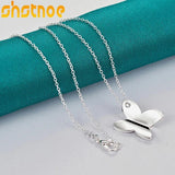 925 Silver Butterfly Pendant Necklace Zircon Women Wedding Jewelry