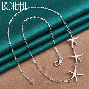 925 Silver 3 Star Chain Necklace Wedding Engagement Party Jewelry
