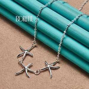 925 Silver 3 Star Chain Necklace Wedding Engagement Party Jewelry