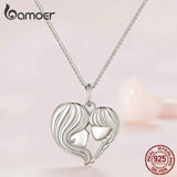 925 Silver Mother Daughter Heart Pendant Necklace Fine Jewelry