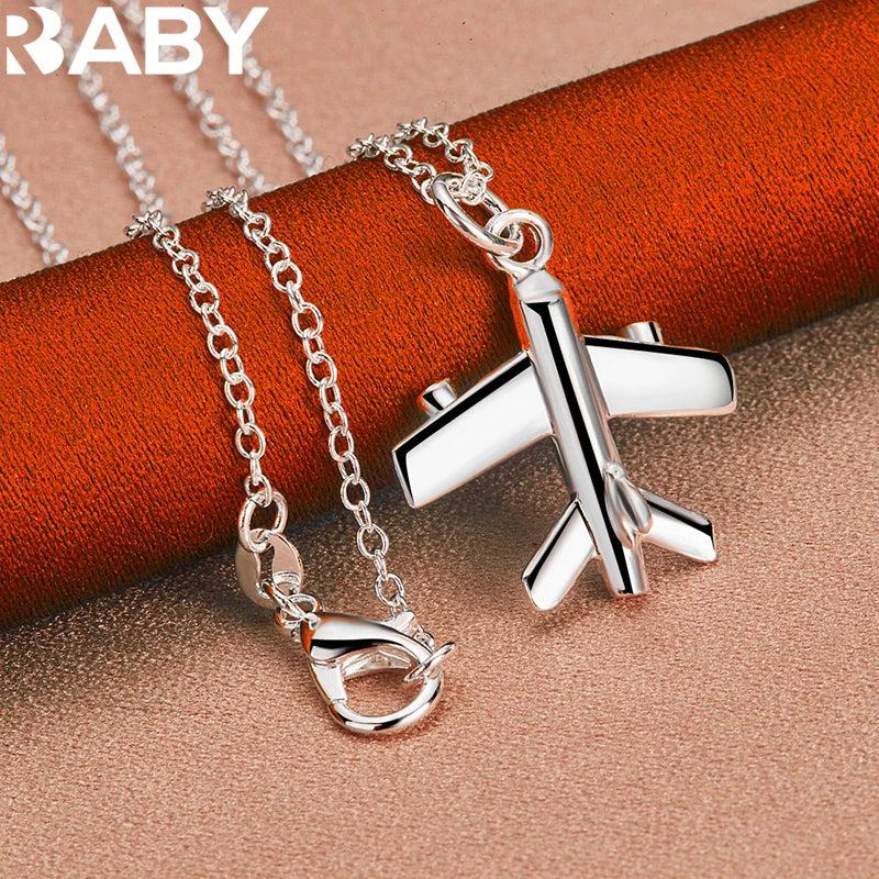 925 Silver Plane Pendant Necklace 18-30 Inches Chain