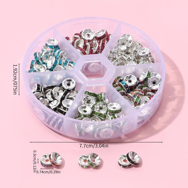400pcs 8mm Rhinestone Rondelle Crystal Spacer Beads Set DIY Jewelry Making