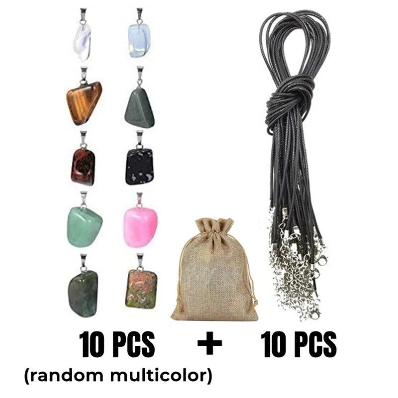 Gemstone Charms Kit Chakra Beads Pendants with Leather Bag